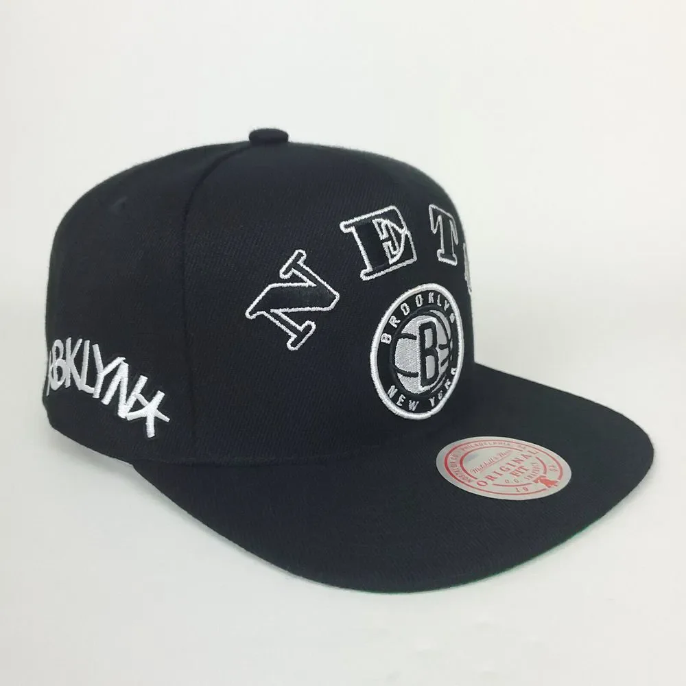 Brooklyn Nets Mitchell & Ness NBA Snapback Hat Cap 3D Logo Side Panel‎ Logos NWT